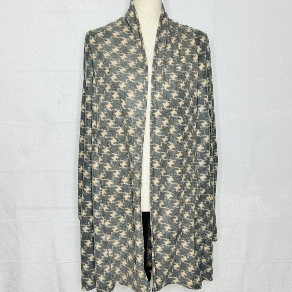 Papaya Women's Open Front Gray Tan Fleece Stretch Cardigan Sz L Ultra Soft